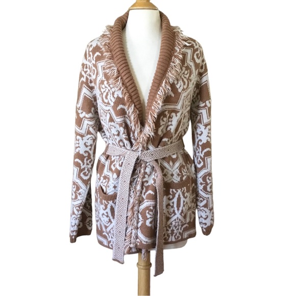 Anthropologie Akemi + Kin Fringed Intarsia Cardigan Sweater - Picture 5 of 15